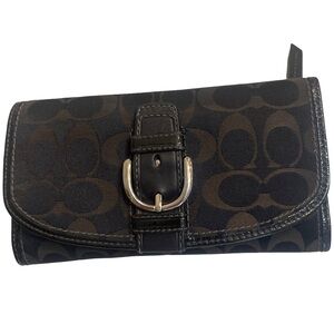 Vintage Coach Black Monogram Wallet with Light Blue Leather Interior